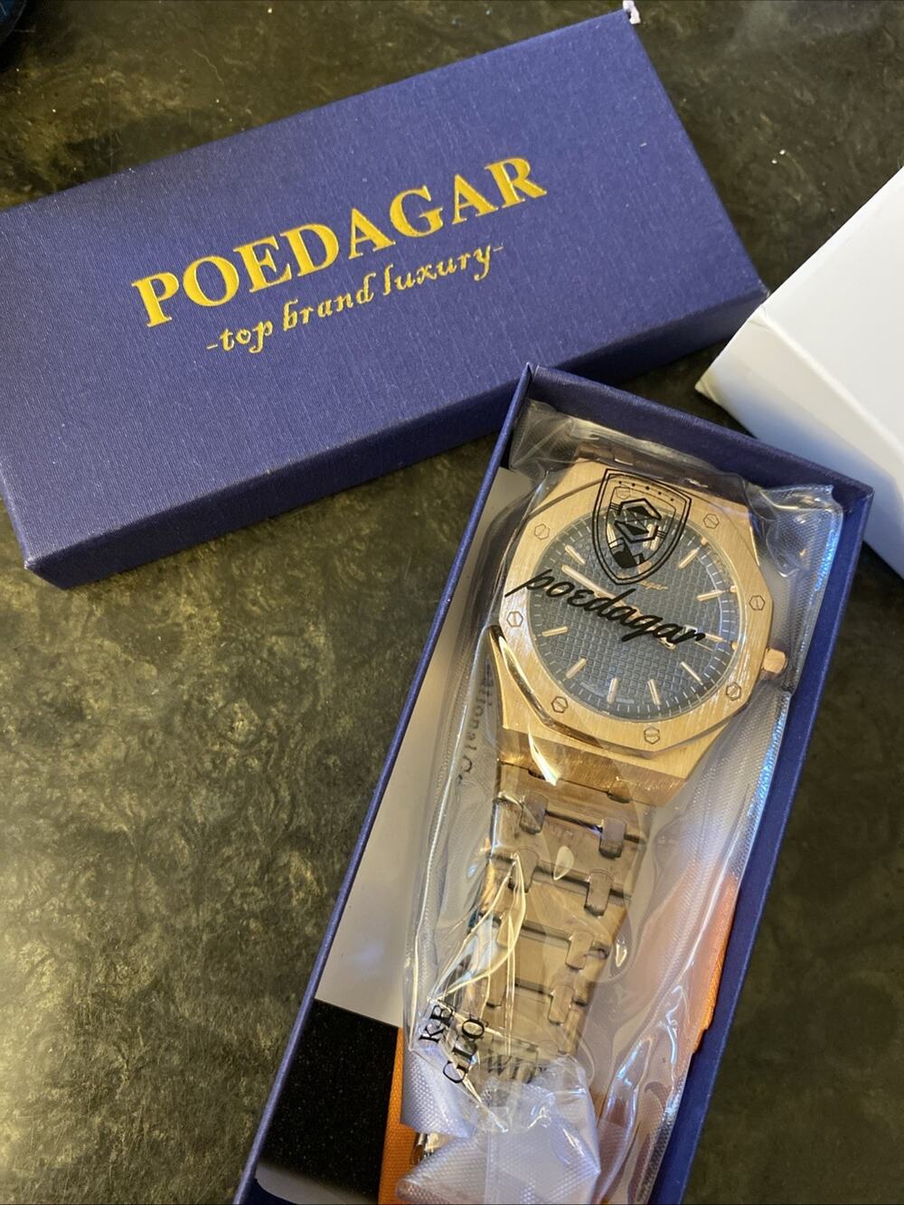 Poedagar Boutique 40mm Luxury SS Rose Gold Color Men's Watch